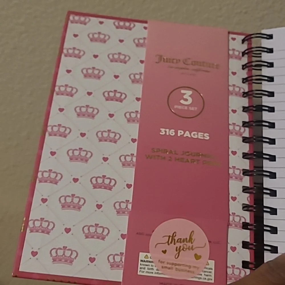Juicy Couture Pink and Gold Spiral Notebook with Pen Set